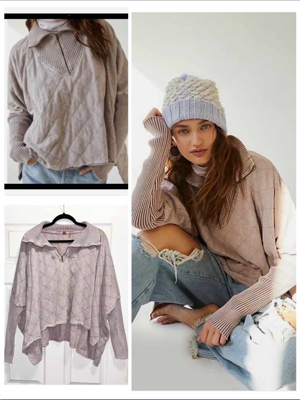 Free People Shiloh Quilted Sweatshirt Purple Oversized Size Medium